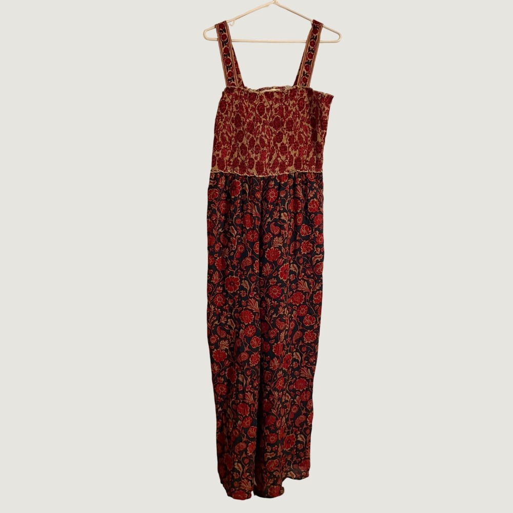 Natural Life Jumpsuit Womens XL Red Floral Excellent Smocked Wide Leg Boho NWOT